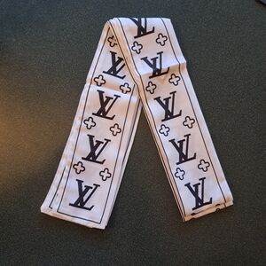 Louis Vuitton Logo Silk Twilly Scarf in White and Black